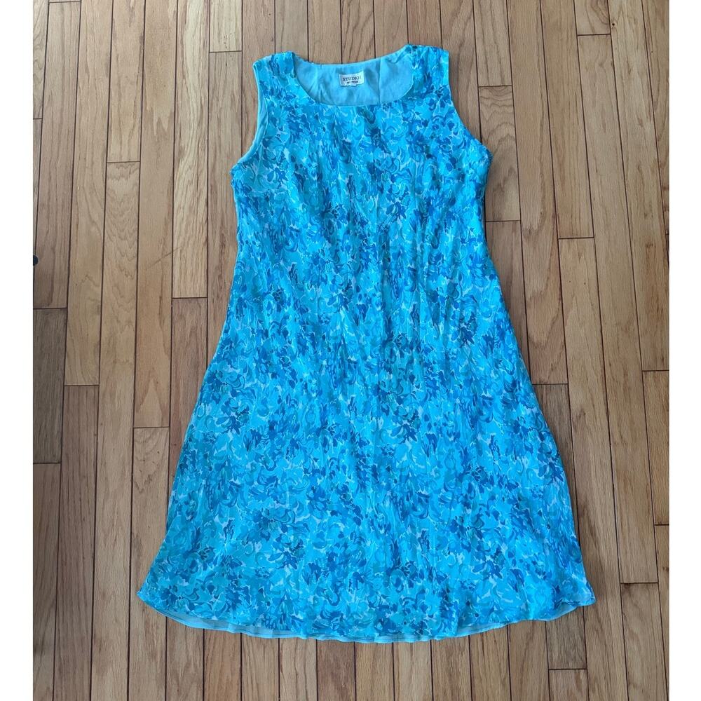Vintage 90s Studio I sleeveless, turquoise watercolor floral Sz 24 W Resortwear